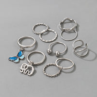 Elephant Retro Ethnic Love 10-piece Silver Ring Female