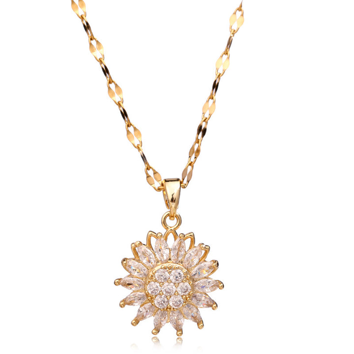 Double-layer Rotatable Sunflower Necklace Jewelry