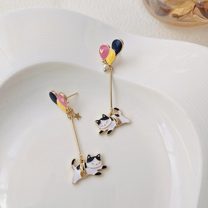 Women's Fashion Simple Long Cartoon Cats Clash Color Balloon Earrings