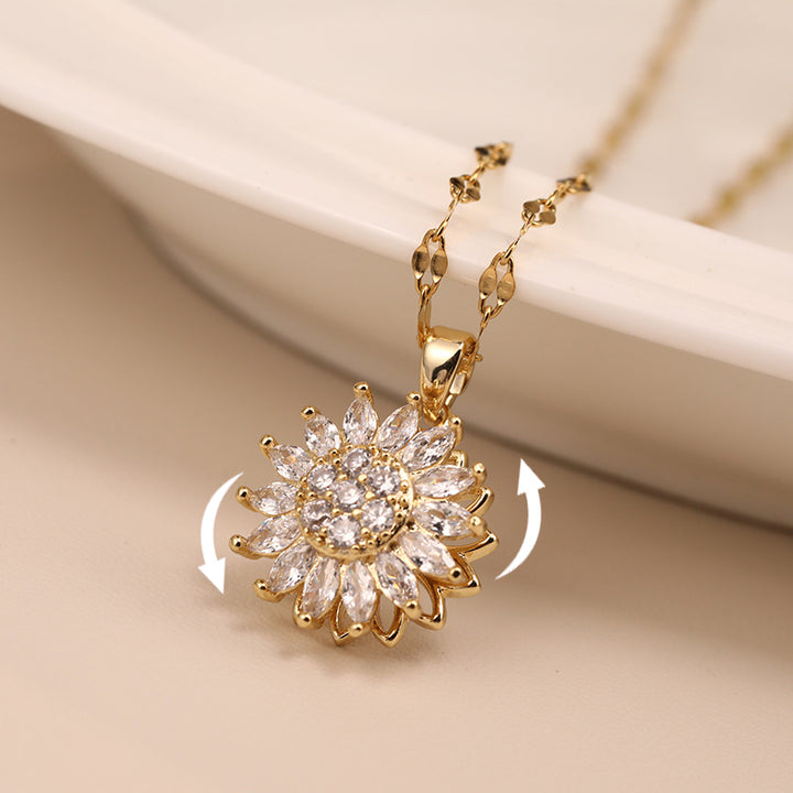 Double-layer Rotatable Sunflower Necklace Jewelry