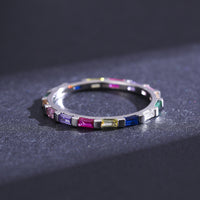 925 Silver Ring Geometric Rainbow Full Diamond Stackable