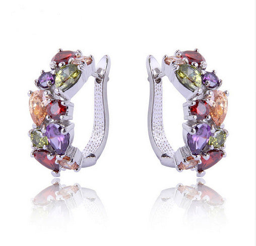 European and American fashion colorful zircon ladies earrings hypoallergenic earrings jewelry