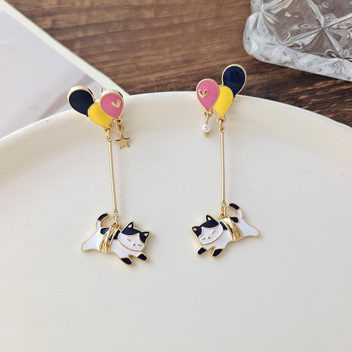 Women's Fashion Simple Long Cartoon Cats Clash Color Balloon Earrings