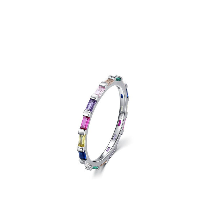 925 Silver Ring Geometric Rainbow Full Diamond Stackable