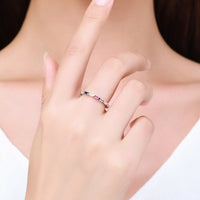 925 Silver Ring Geometric Rainbow Full Diamond Stackable