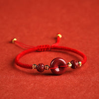 Men's And Women's Fashion Cinnabar Peace Buckle Woven Bracelet