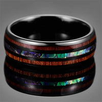 Men's Stainless Steel Retro Wood Grain Shell Ring 8MM Titanium