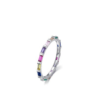 925 Silver Ring Geometric Rainbow Full Diamond Stackable