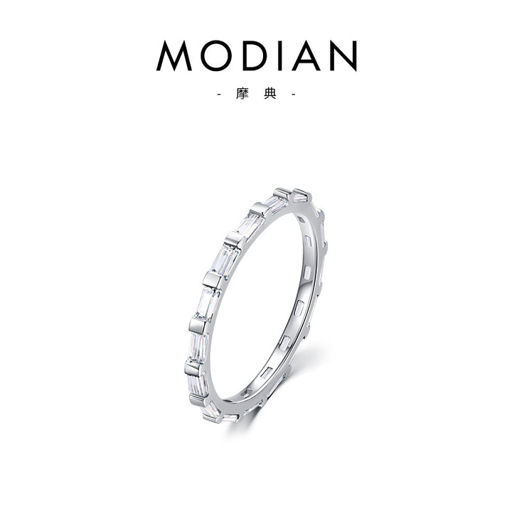 925 Silver Ring Geometric Rainbow Full Diamond Stackable