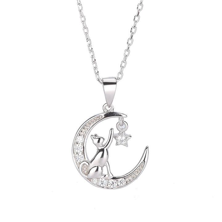 Moon Stars Cat Necklace