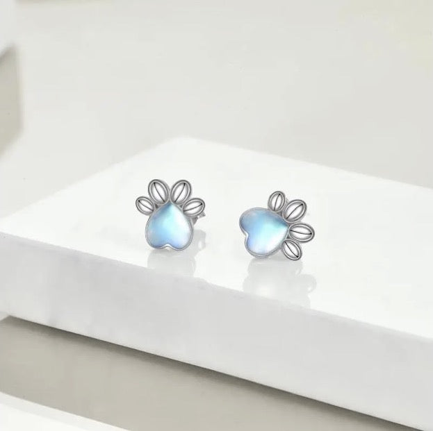 Moonstone Paw Print Earrings